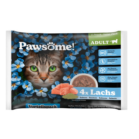 Pawsome!® lazacos flowpack (4x85g) felnőtt macskáknak