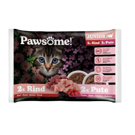 Pawsome!® junior marha & pulyka mixpack (4x85g) kölyök macskáknak