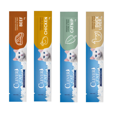 Clever Cat Creamy Mixed - krémes jutalomfalat cicáknak 4 ízes mix, 4 × 15 g