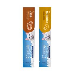 Clever Cat Creamy Chicken/Beef - krémes jutalomfalat cicáknak csirke és marha ízű mix, 6 × 15 g