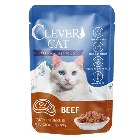 Clever Cat Premium Wet Food Beef- marhahúsos falatok szószban 85 g