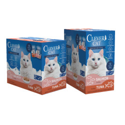 Clever Cat Premium Wet Food Tuna & Salmon – tonhalas és lazacos falatok szószban 85 g (2x6)