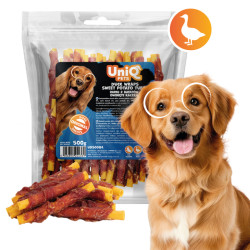 UNIQ PETS kacsahússal tekert édesburgonya rudak kutyáknak, 500 g