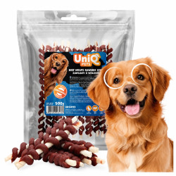 UNIQ PETS RAWHIDE marhahússal tekert marhabőr rágórudak 500 g