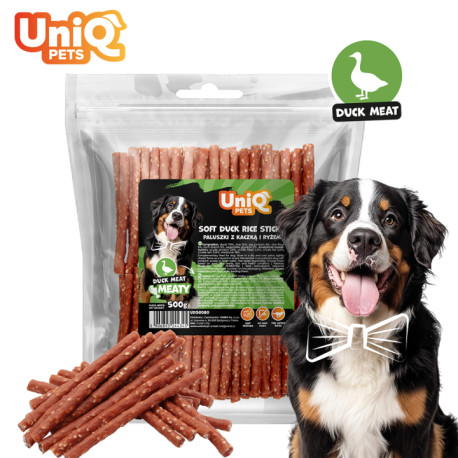 UNIQ PETS Kacsahúsos-rizses jutalomfalat rudak kutyáknak – 500 g