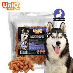 UNIQ PETS Puha nyúlhúsos jutalomfalat kolbászkák kutyáknak – 500 g
